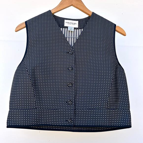 Vintage Emanuel Ungaro Polka Dot Striped Silk Vest 10/44 Top Cropped Preppy - Picture 2 of 6
